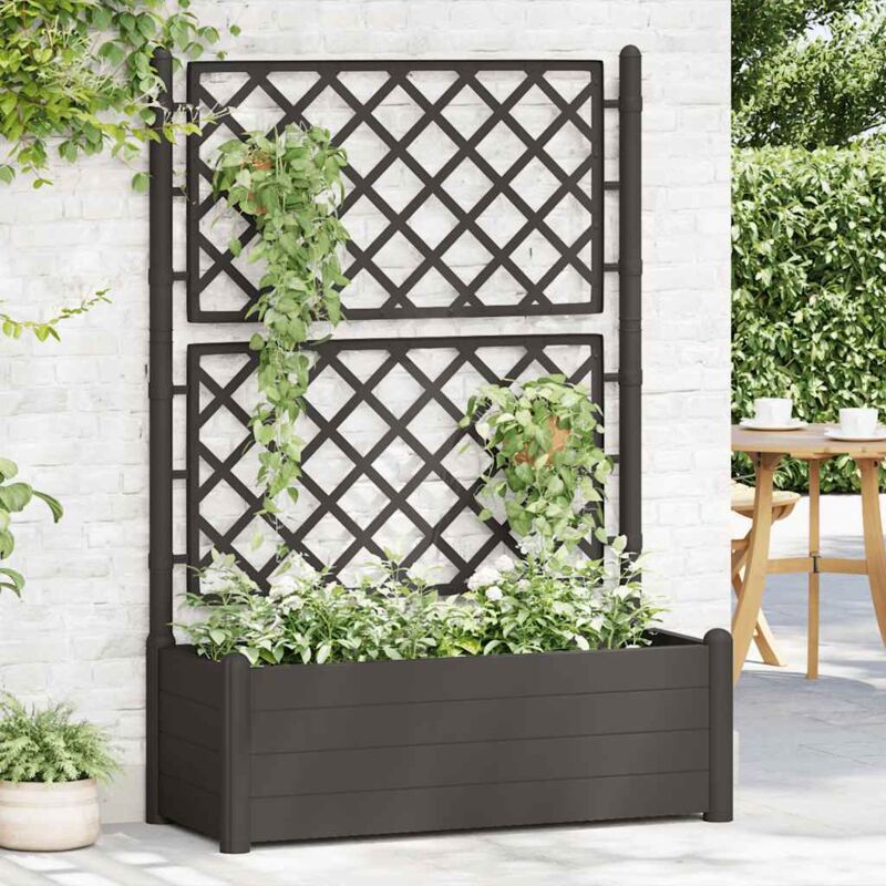 Pflanzkbel mit Spalier 100x43x142 cm PP Anthrazit - Gartendeko -  Blumentopf - Hochbeet - Spalierpflanze - Kunststoffblumentopf