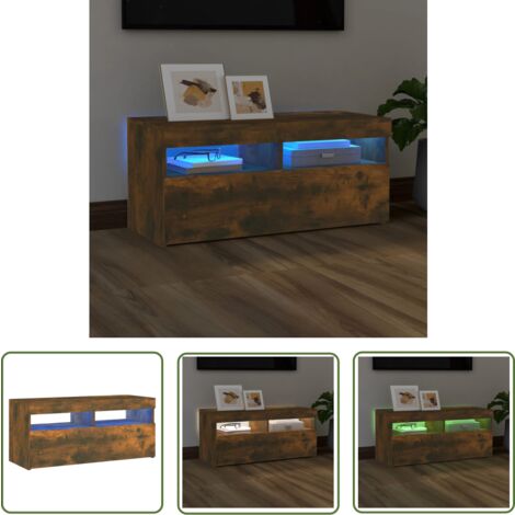 The Living Store TV-Schrank mit LED-Leuchten Räuchereiche 90x35x40 cm - TV Schrank - Fernsehtisch - Wohnzimmereinrichtung - Holzwerkstoff Möbel - Regal (1/5)