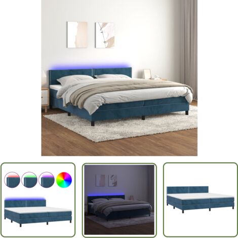 The Living Store Boxspringbett mit Matratze & LED Dunkelblau 200x200 cm Samt - Boxspringbett - Doppelbett - Samtbett - Luxusbett - Bettenrahmen (1/5)