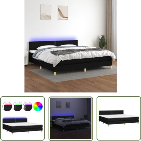 The Living Store Boxspringbett mit Matratze & LED Schwarz 200x200 cm Stoff - Boxspringbett - Doppelbett - Schlafsystem - Bettenrahmen - Lattenrost (1/5)