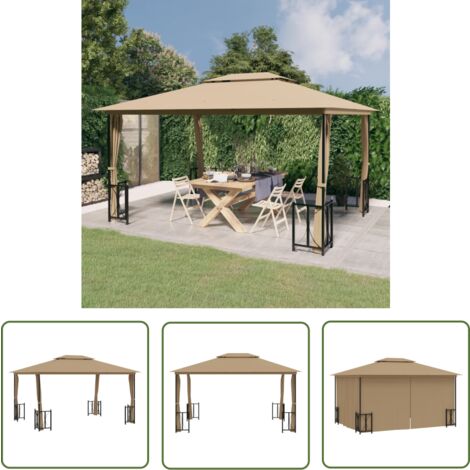 The Living Store Pavillon mit Seitenwänden & Doppeldach 3x4 m Taupe