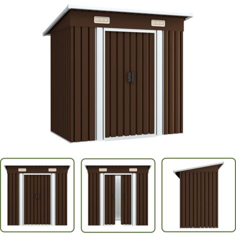The Living Store Geräteschuppen Braun 194x121x181 cm Stahl - Gartenschuppen - Gerätehaus - Stahltankstelle - Werkzeuglager - Außenaufbewahrung