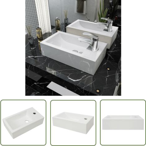 Monaco Konsolenspüle 40cm Weiß - Runde Spüle Mit Goldbeinen