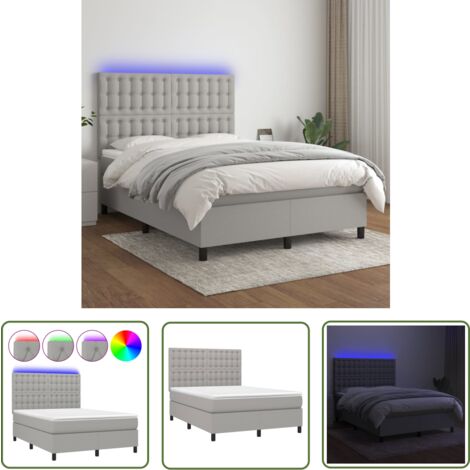 The Living Store Boxspringbett mit Matratze & LED Hellgrau 140x190 cm Stoff - Boxspringbett - Doppelbett - Lattenrost - Bettsofa - Schlafsystem (1/5)