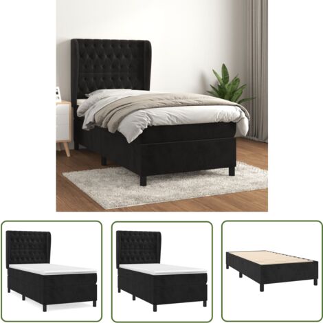The Living Store Boxspringbett mit Matratze Schwarz 100x200 cm Samt - Samtbett - Boxspringbett - Doppelbett - Schlafzimmermöbel - Luxusbett (1/5)