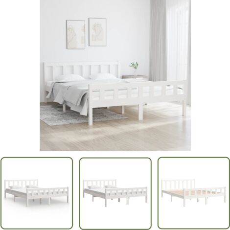 The Living Store Massivholzbett Weiß 150x200 cm - Holzbett - Massivholzbette - Kiefernbett - Doppelbett - Bettgestell (1/5)