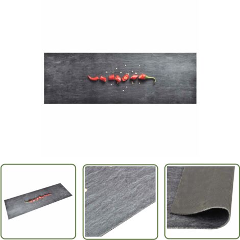 The Living Store Küchenbodenmatte Waschbar Pfeffer 60x180 cm - Bodenmatte - Küchenmatte - Teppich - Fussmatte - Samt