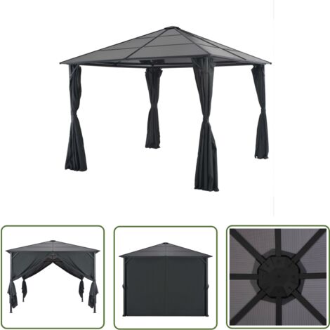 The Living Store Gartenpavillon mit Vorhang Aluminium 3×3 m Schwarz
