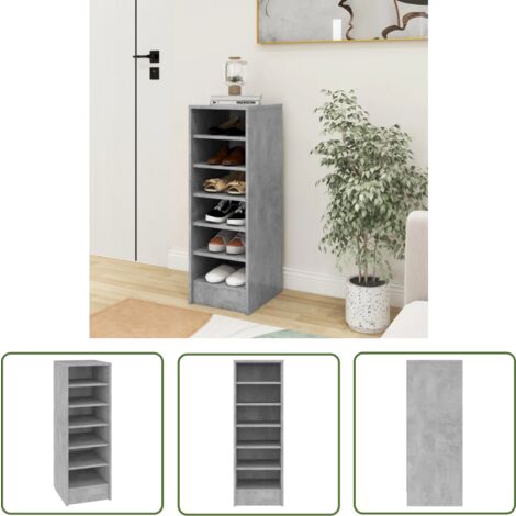 The Living Store Schuhschrank Betongrau 31,5x35x90 cm Holzwerkstoff - Schuhschrank - Holzwerkstoff - Betongrau - Garderobe - Schrank (1/5)