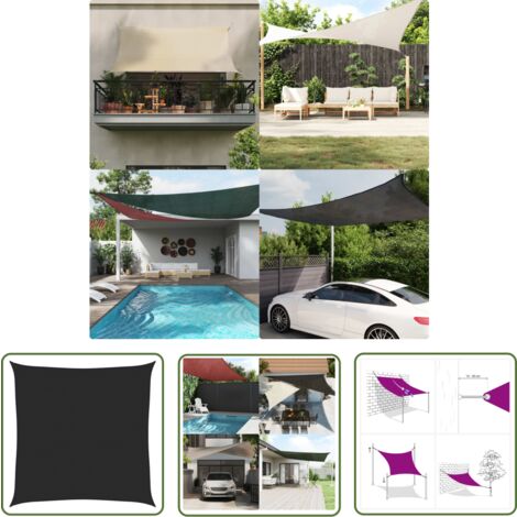 The Living Store Sonnensegel 160 g/m Schwarz 4,5x4,5 m HDPE - Sonnensegel  - HDPE Sonnensegel - Gartensonnensegel - Markisen - Schattenspender