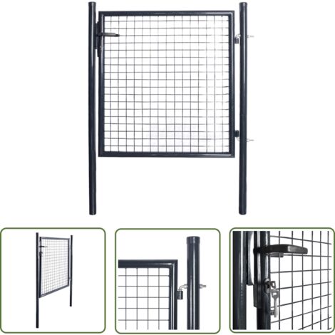 The Living Store Mesh-Gartentor Verzinkter Stahl 85,5x100 cm Grau - Gartentor - Zaun - Metalltor - Stahltür - Hoftor