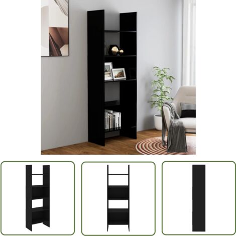 The Living Store Bücherregal Schwarz 60x35x180 cm Holzwerkstoff - Bücherregal - Regal Schwarz - Holzwerkstoff Regal - Schrank Schwarz - Aufbewahrungssystem (1/5)