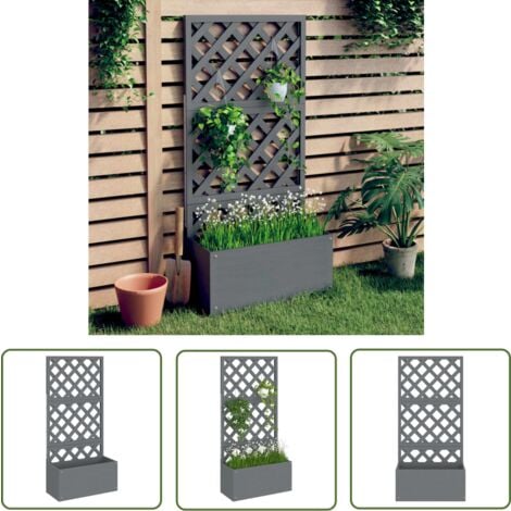 The Living Store Blumenkasten mit Rankgitter Grau 65x33x135 cm WPC