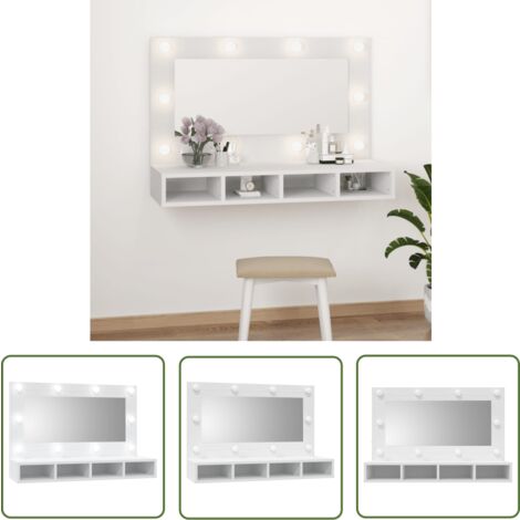 The Living Store Spiegelschrank mit LED Weiß 90x31,5x62 cm - Spiegelschrank - LED Beleuchtung - Badezimmermöbel - Holzwerkstoff - Weißer Spiegelschrank