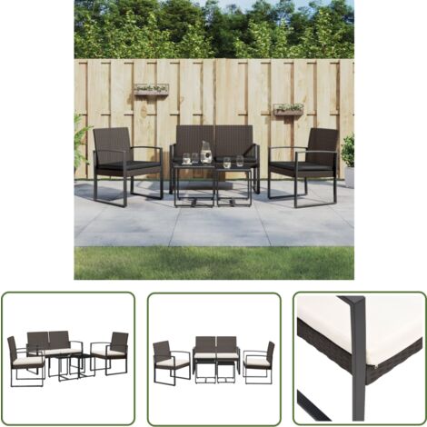 The Living Store 5-tlg. Garten-Essgruppe mit Kissen Braun PP-Rattan - Gartensessel - Gartentisch - Gartenbank - Outdoor Möbel - Gartenmöbelset (1/5)