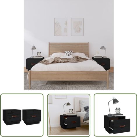 The Living Store Nachttische 2 Stk. Schwarz 40x34x35 cm Massivholz Kiefer - Nachttisch - Massivholzmöbel - Kiefernholz Möbel - Schwarze Möbel - Wohnzimmermöbel (1/5)