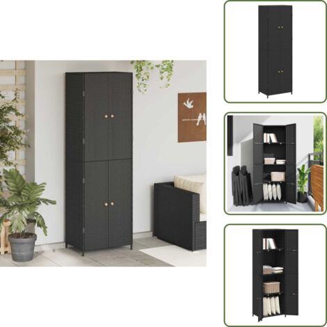 The Living Store Gartenschrank Schwarz 59x40x180 cm Poly Rattan ...