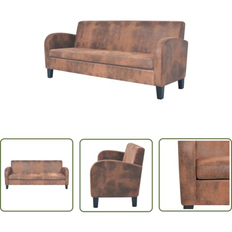 The Living Store Sofa 3-Sitzer Wildleder-Optik Braun - 3-Sitzer Sofa - Ledersofa - Wohnlandschaft - Couch - Braun (1/5)