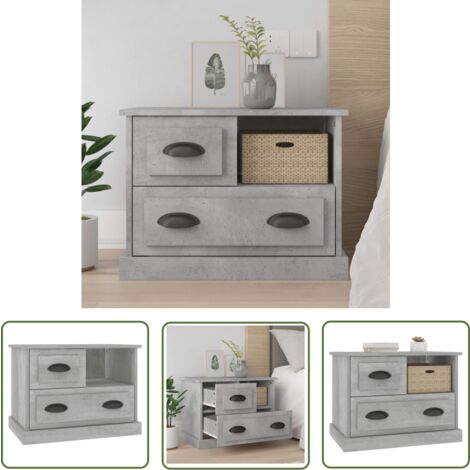 The Living Store Nachttisch Betongrau 60x39x45 cm - Nachttisch - Beistelltisch - Wohnzimmermöbel - Grau - Holzmöbel (1/5)