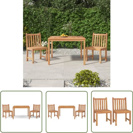 The Living Store 3-tlg. Garten-Essgruppe Massivholz Teak - Gartenmöbel - Essgruppe - Teakholz - Outdoor Möbel - Gartentisch (1/5)