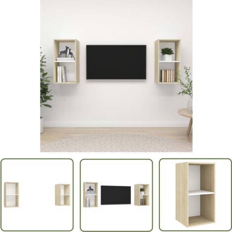 WEMYUFURN TV-Wandschränke 4-tlg. | Sonoma-Eiche Design | Für TV, HiFi & Deko | 37x37x107cm