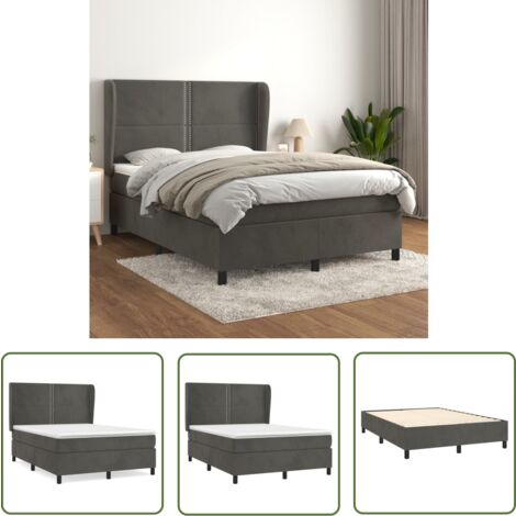 The Living Store Boxspringbett mit Matratze Dunkelgrau 140x200 cm Samt - Samtbett - Boxspringbett - Doppelbett - Bettauflage - Matratze (1/5)