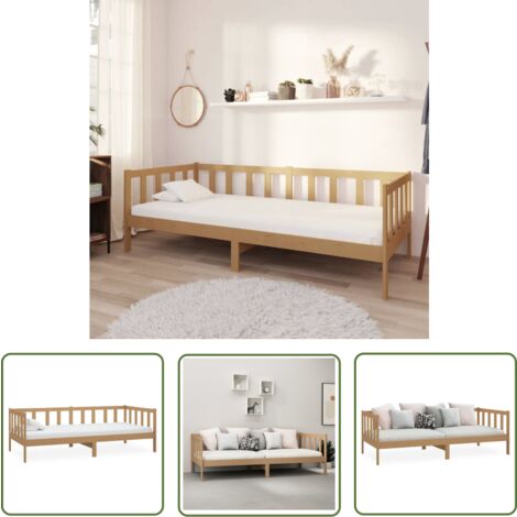 The Living Store Tagesbett Honigbraun Massivholz Kiefer 90x200 cm - Holz Tagebett - Kiefernholzbette - Schlafsofa - Gästebett - Wohnraum Möbel (1/5)