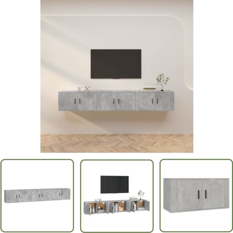 The Living Store TV-Wandschränke 3 Stk. Betongrau 80x34,5x40 cm - TV-Schrank - Beton Grau - Wandregal - Wohnzimmereinrichtung - Fernsehschrank (1/5)