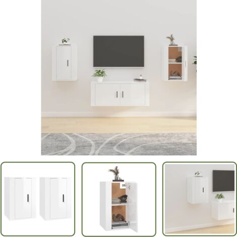 The Living Store TV-Wandschränke 2 Stk. Hochglanz-Weiß 40x34,5x60 cm - TV Schrank - Wandregal - Wohnwand - Regal - Fernsehschrank (1/5)