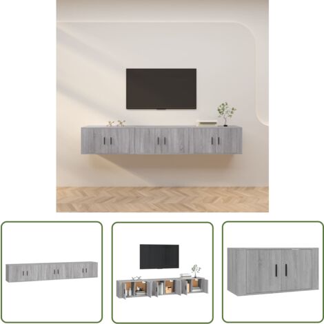 The Living Store TV-Wandschränke 3 Stk. Grau Sonoma 80x34,5x40 cm - TV-Wandschrank - Holzwerkstoff Möbel - Grauer Wohnwand - Regal Wandmontage - Fernsehschrank (1/5)