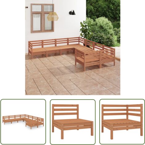 The Living Store 8tlg. GartenLoungeSet Massivholz Kiefer Honigbraun