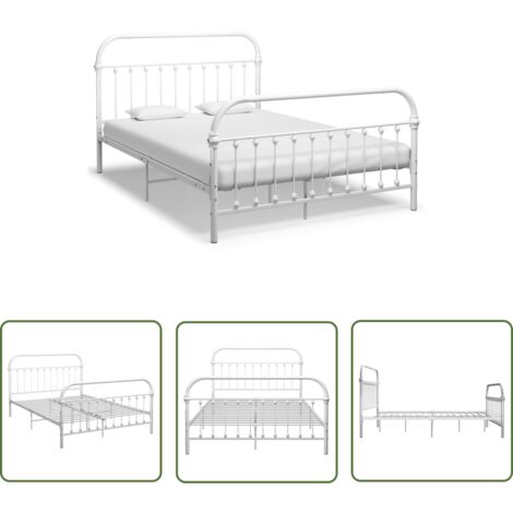 The Living Store Bettgestell Weiß Metall 120x200 cm - Metallbett - Bettrahmen - Doppelbett - Weißes Bett - Schlafraum Dekoration (1/5)