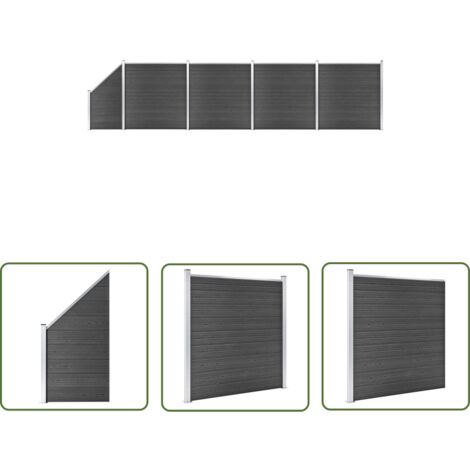 The Living Store Zaunelement Set WPC 792x(105-186)cm Schwarz - Gartenzäunen - Holzzäune - Kunststoffzäune - WPC-Zäune - Schwarz