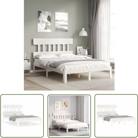The Living Store Massivholzbett ohne Matratze Weiß 120x200 cm Kiefernholz - Holzbett - Kiefernholzbett - Doppelbett - Weißes Bett - Massives Holzbett (1/5)