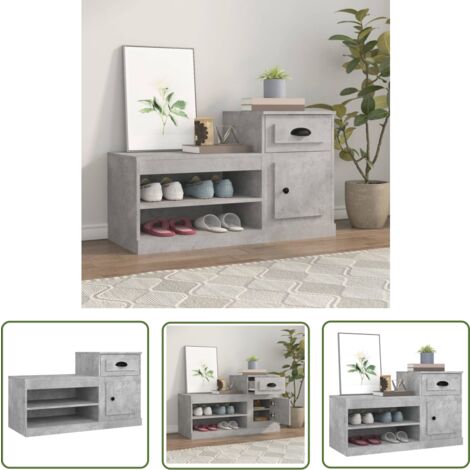 The Living Store Schuhschrank Betongrau 100x42x60 cm Holzwerkstoff - Schuhschrank - Holzwerkstoff - Betongrau - Garderobe - Aufbewahrung
