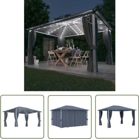 The Living Store Pavillon mit Vorhängen & LEDLichterkette 4x3 m