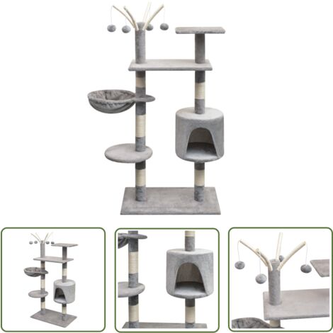 Kratzbaum Für Katzen 61 Cm – Mit Sisalstamm & Massagebürste, Grau
