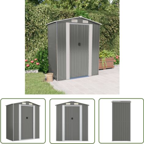 IKAYAA Geräteschuppen Hellgrau 192x108x223cm - Gartenhaus Aus Stahl
