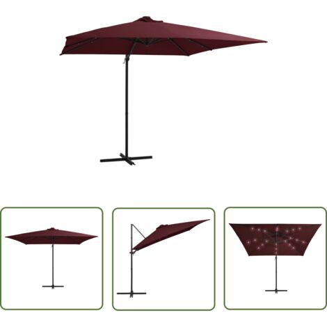 The Living Store Ampelschirm mit LEDBeleuchtung 250x250 cm Bordeauxrot