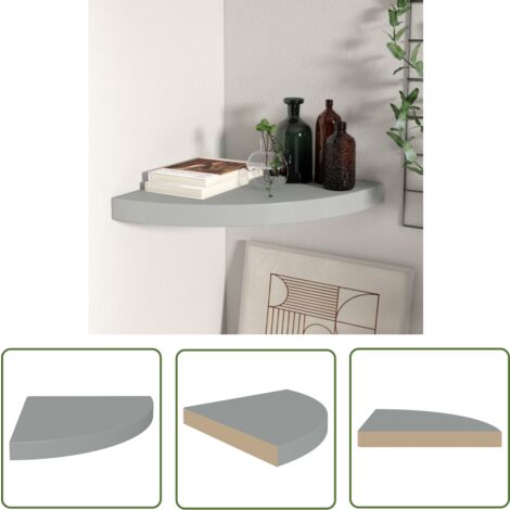 The Living Store Eck-Schweberegal Grau 35x35x3,8 cm MDF - Eckwandregal - Wandregal Grau - Schwebender Regal - Wohnraumgestaltung - Regal Für Bücherei (1/5)