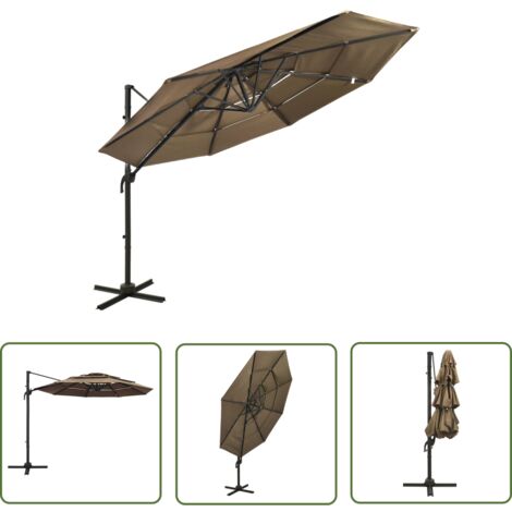 VERDELOOK Sonnenschirm Aus Aluminium – 3x3 M Quadratisch, Naturfarben, Polyesterbespannung, Ohne Fuß