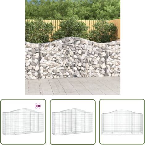 The Living Store Gabionen mit Hochbogen 8 Stk. 200x50x100/120cm Verzinktes Eisen - Gabionen - Gabionenkorb - Gartendeko - Gartenzubehör - Zaun (1/5)