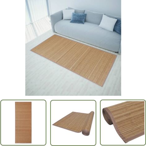 The Living Store Teppich Bambus 100 x 160 cm Braun - Bambus Teppich -  Wohnzimmer Teppich - Naturfaser Teppich - Rutschfeste Matte - Bodenbelag