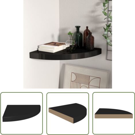 The Living Store Eck-Schweberegal Schwarz 35x35x3,8 cm MDF - Eckwandregal - Schwarzes Wandregal - Schwebender Regal - Waben-MDF - Metallregal (1/5)