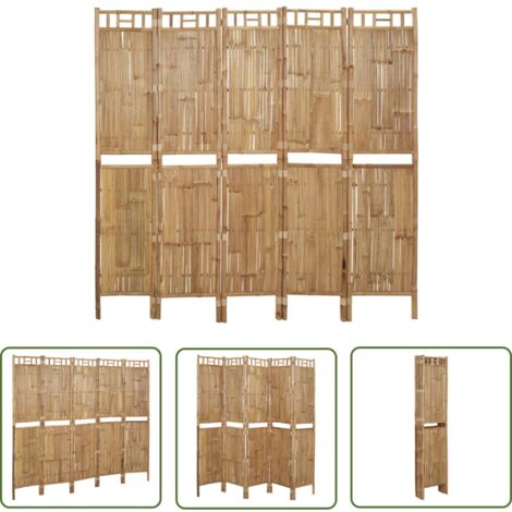 The Living Store 5-tlg. Raumteiler Bambus 200x180 cm - Bambus Raumteiler -  Paravent - Raumtrenner - Wohnbereich Dekoration - Wohnzimmer Deko