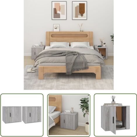 The Living Store Nachttische 2 Stk. Grau Sonoma 50x39x47 cm - Nachttische - Grau - Wohnzimmermöbel - Schlafzimmermöbel - Kommoden (1/5)