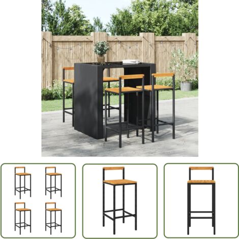 The Living Store Barhocker 4 Stk. Schwarz Poly Rattan und Massivholz Akazie - Barhocker - Gartenmöbeln - Outdoor Möbel - Esstisch - Balkonmöbel (1/5)