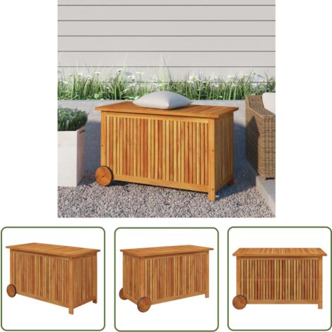 The Living Store Gartentruhe mit Rollen 90x50x58 cm Massivholz Akazie - Holztruhe - Gartenaufbewahrung - Außenlagerung - Gartenkisten - Holzkiste (1/5)