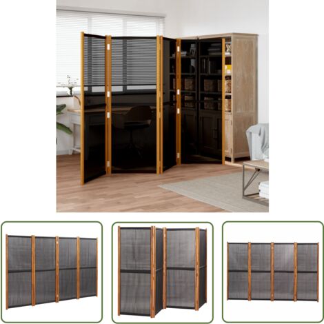 The Living Store 4-tlg. Raumteiler Schwarz 280x180 cm - Raumteiler - Paravent - Trennwandsystem - Holzparavent - Akasienholzmöbel (1/5)