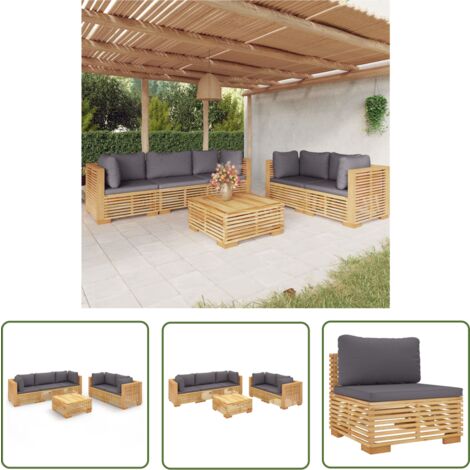 The Living Store 6tlg. GartenLoungeSet mit Kissen Massivholz Teak